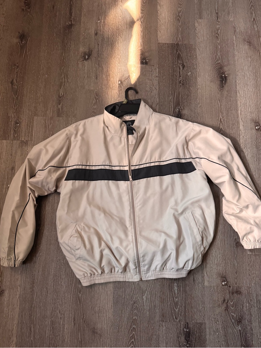Weatherproof Beige Zip-Up Jacket with Black Chest Stripe